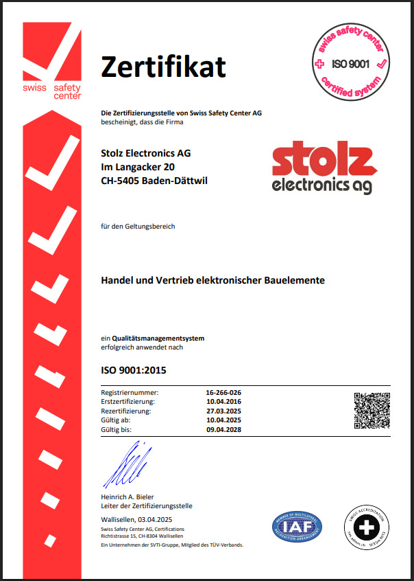 Stolz Electronics AG | ISO-Certificate